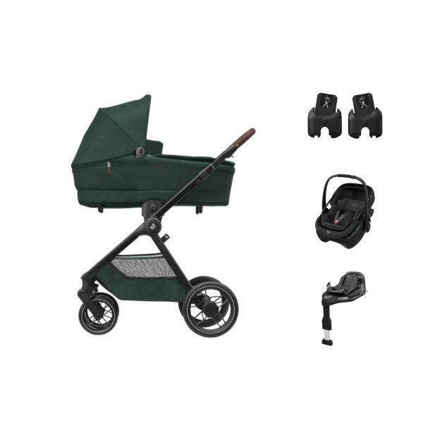 Maxi-Cosi Oxford+ Stroller - Twillic Green Bundle | Maxi-Cosi Coral Slide Pro Car Seat | FamilyFix Slide Pro | Adapters — 1